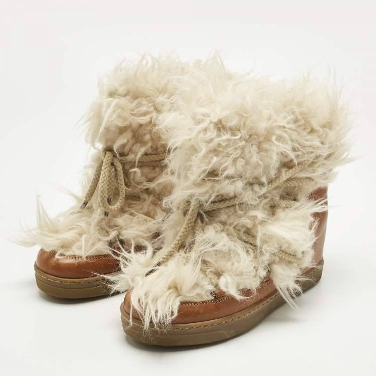 Pre Owned Isabel Marant Beige Faux Fur and Leather Nowles Snow Boots Size 37