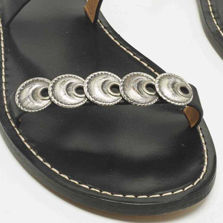 Pre Owned Isabel Marant Black Leather Eldory Ankle Strap Flat Sandals Size 41