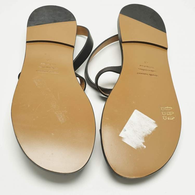 Pre Owned Isabel Marant Black Leather Eldory Ankle Strap Flat Sandals Size 41
