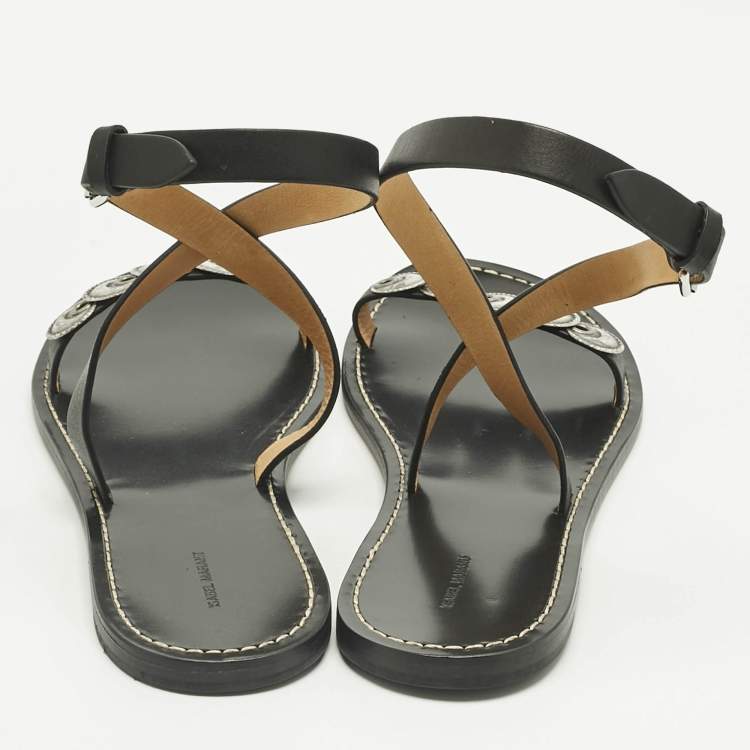 Pre Owned Isabel Marant Black Leather Eldory Ankle Strap Flat Sandals Size 41