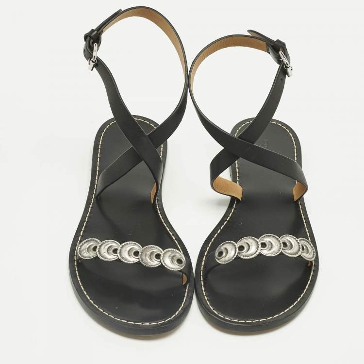 Pre Owned Isabel Marant Black Leather Eldory Ankle Strap Flat Sandals Size 41