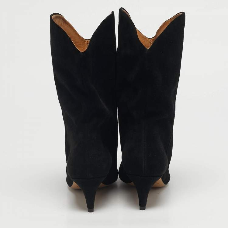 Pre Owned Isabel Marant Black Suede Dernee High Ankle Length Boots Size 36