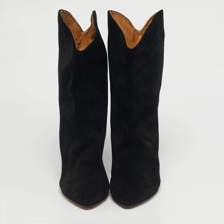 Pre Owned Isabel Marant Black Suede Dernee High Ankle Length Boots Size 36