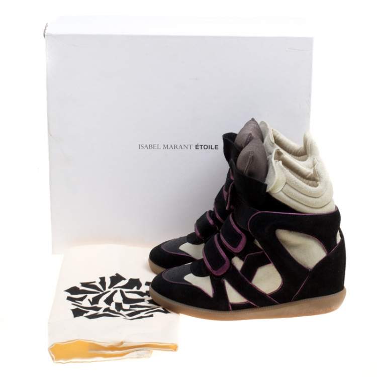 Pre Owned Isabel Marant Two Tone Suede and Leather Bekett Wedge Sneakers Size 35