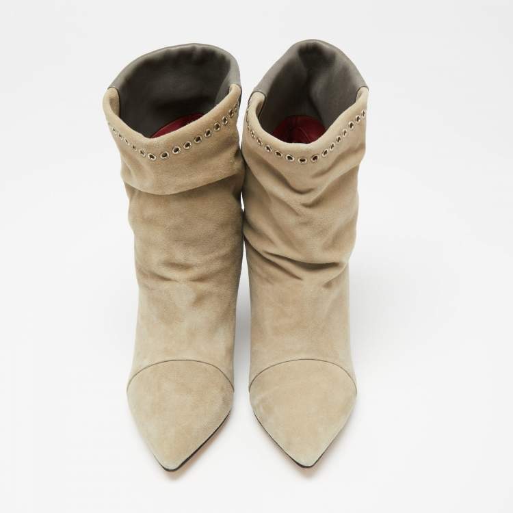 Pre Owned Isabel Marant Grey/Beige Suede and Leather Lance Ankle Boots Size 38