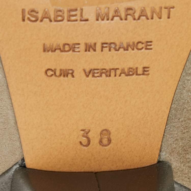 Pre Owned Isabel Marant Grey/Beige Suede and Leather Lance Ankle Boots Size 38