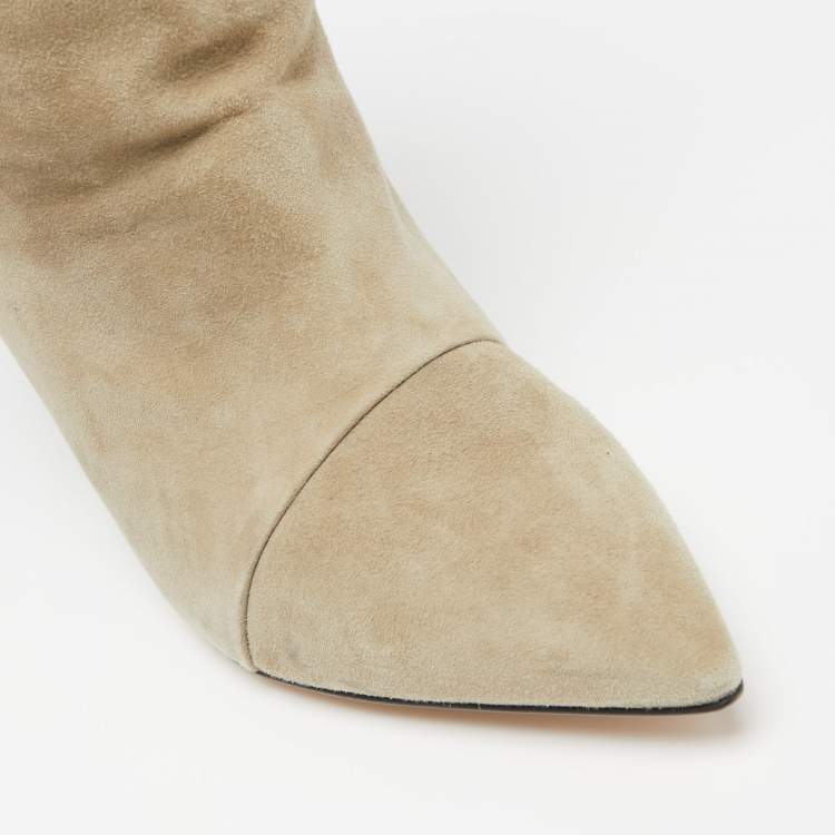 Pre Owned Isabel Marant Grey/Beige Suede and Leather Lance Ankle Boots Size 38