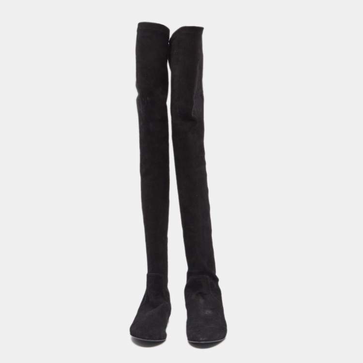 Pre Owned Isabel Marant Black Suede Over The Knee Boots Size 38 