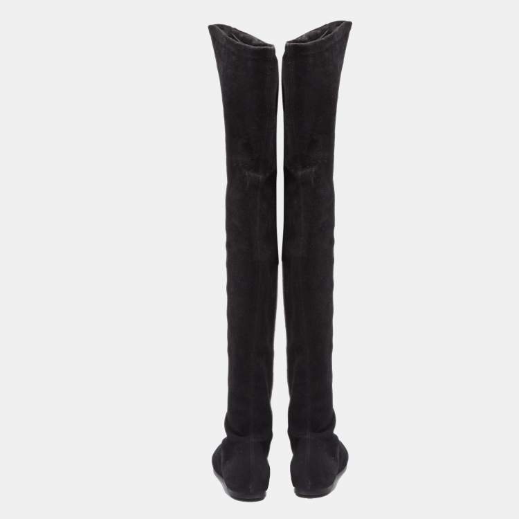 Pre Owned Isabel Marant Black Suede Over The Knee Boots Size 38 