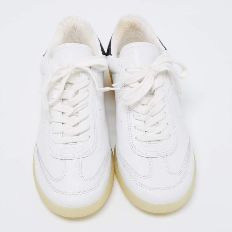 Pre Owned Isabel Marant White/Black Leather Lace Up Front Low Top Sneakers Size 39