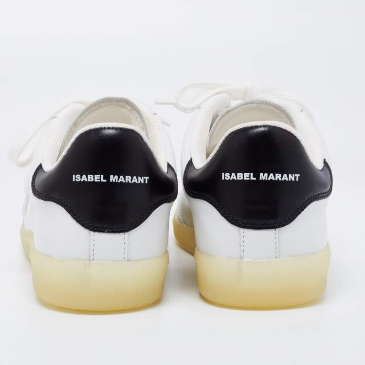 Pre Owned Isabel Marant White/Black Leather Lace Up Front Low Top Sneakers Size 39