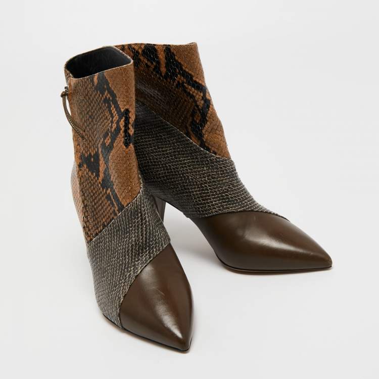 Pre Owned Isabel Marant Multicolor Python Embossed Leather Ankle Booties Size 37