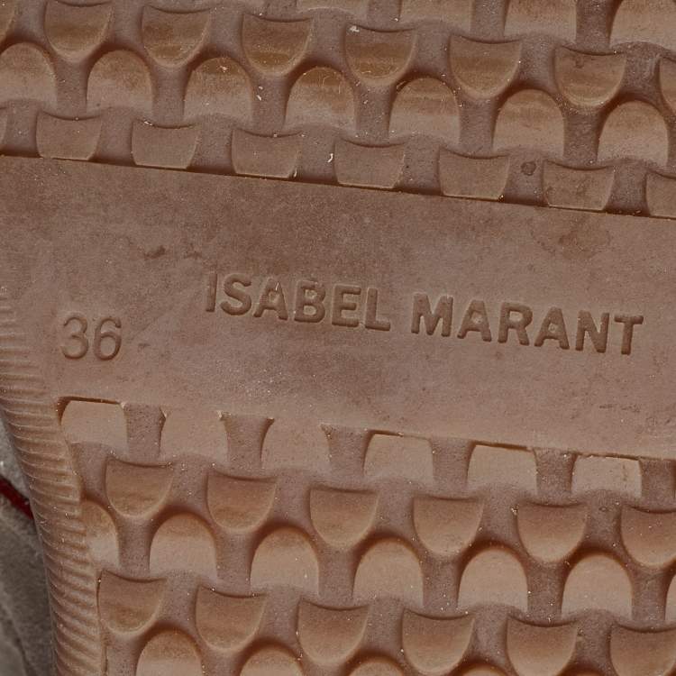 Pre Owned Isabel Marant Grey/Metallic Red Suede and Leather Bekett Wedge Sneakers Size 36