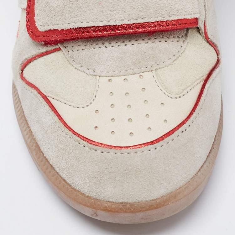 Pre Owned Isabel Marant Grey/Metallic Red Suede and Leather Bekett Wedge Sneakers Size 36