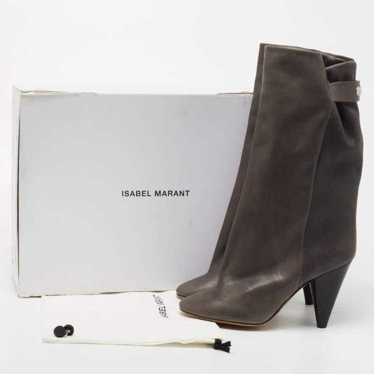 Pre Owned Isabel Marant Grey Leather Midcalf Boots Size 40
