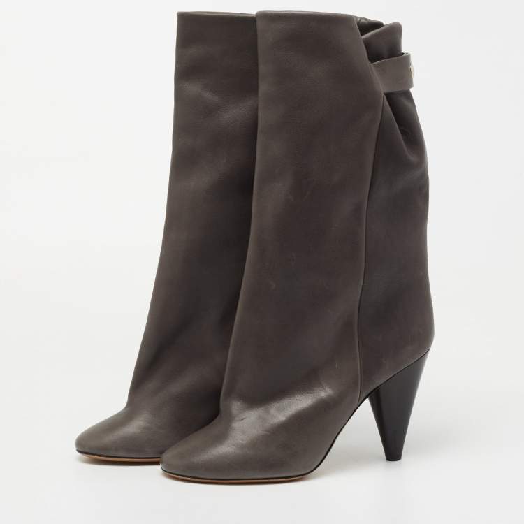 Pre Owned Isabel Marant Grey Leather Midcalf Boots Size 40