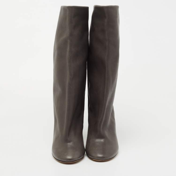 Pre Owned Isabel Marant Grey Leather Midcalf Boots Size 40