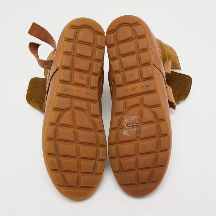 Pre Owned Isabel Marant Brown Suede and Leather Nygel Rain Boots Size 36