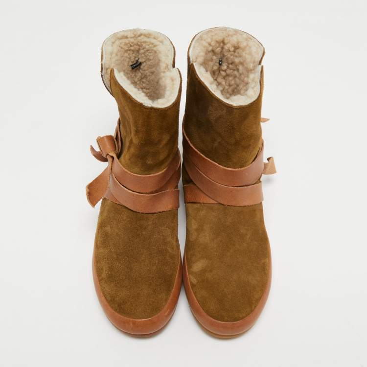Pre Owned Isabel Marant Brown Suede and Leather Nygel Rain Boots Size 36
