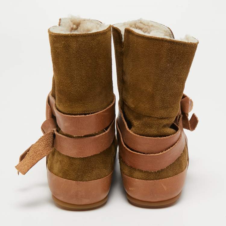 Pre Owned Isabel Marant Brown Suede and Leather Nygel Rain Boots Size 36
