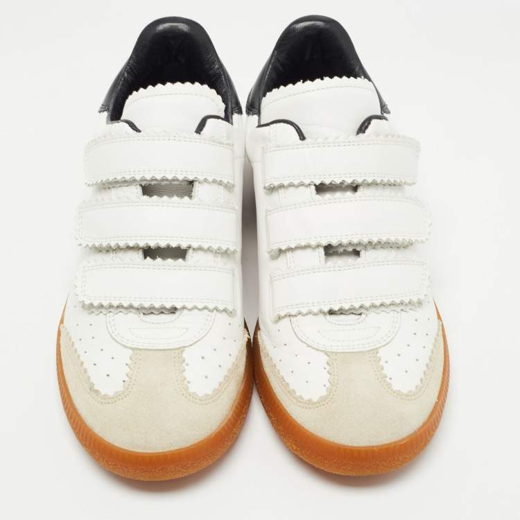 Pre Owned Isabel Marant Tricolor Perforated Leather and Suede Beth Sneakers Size 38