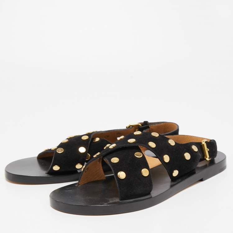 Pre Owned Isabel Marant Black Suede Studded Slingback Flats Size 40