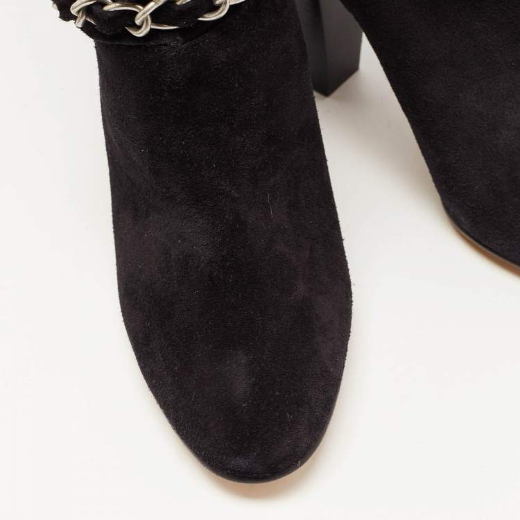 Pre Owned Isabel Marant Black Suede Chain Details Mid Calf Boots Size 39