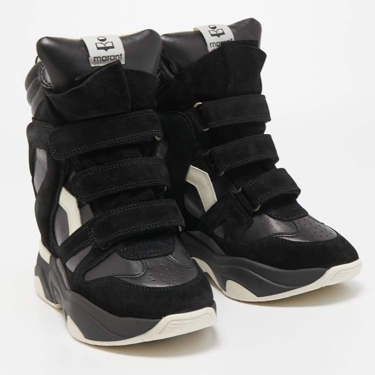 Pre Owned Isabel Marant Black Leather and Suede Monumental Bask Wedge Sneakers Size 40