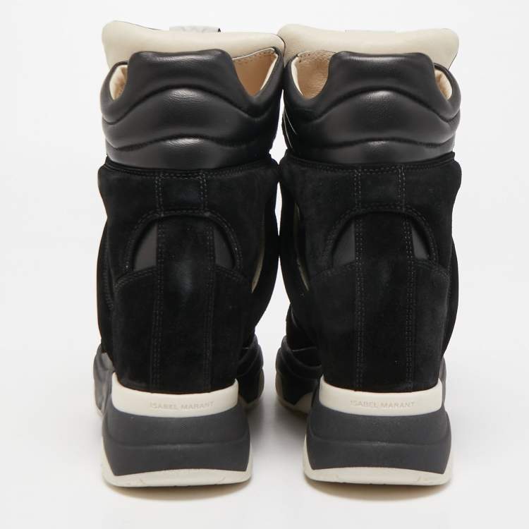 Pre Owned Isabel Marant Black Leather and Suede Monumental Bask Wedge Sneakers Size 40