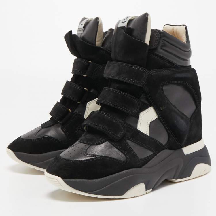 Pre Owned Isabel Marant Black Leather and Suede Monumental Bask Wedge Sneakers Size 40