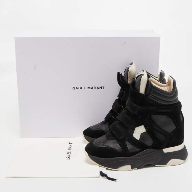 Pre Owned Isabel Marant Black Leather and Suede Monumental Bask Wedge Sneakers Size 40
