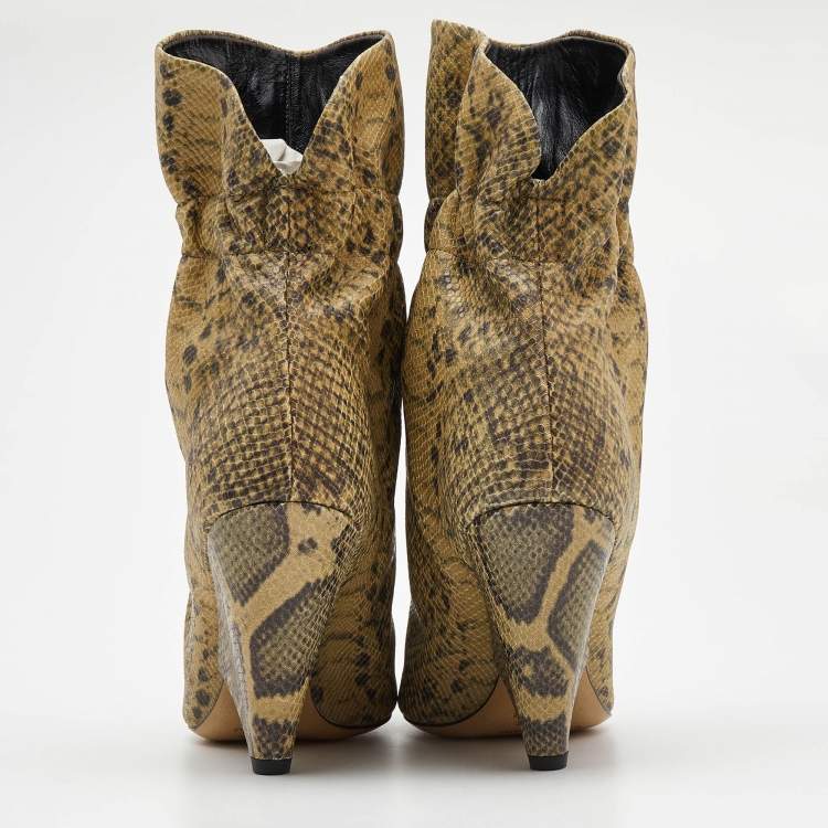 Pre Owned Isabel Marant Two Tone Python Embossed Leather Ankle Booties Size 38