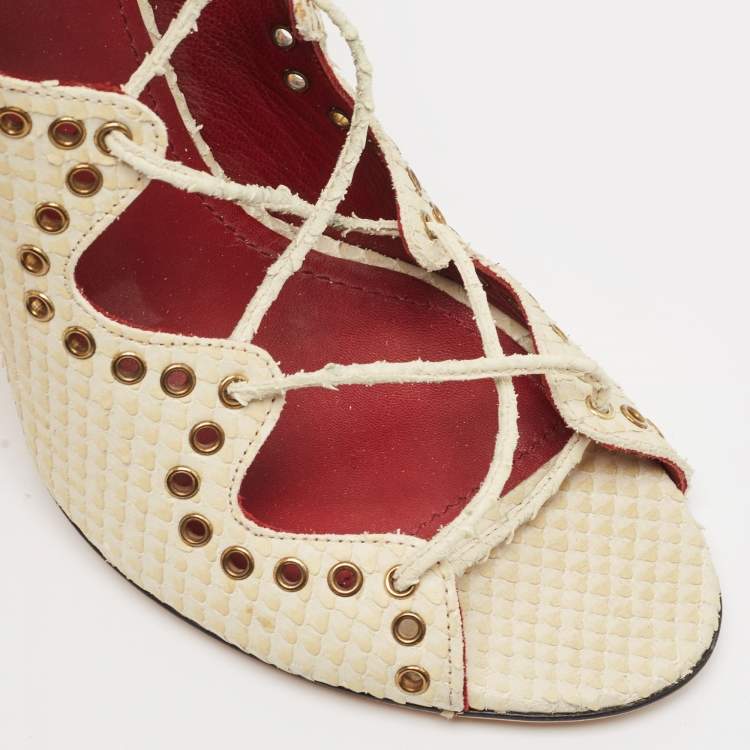 Pre Owned Isabel Marant Cream Python Embossed Leather Lelie Strappy Sandals Size 40