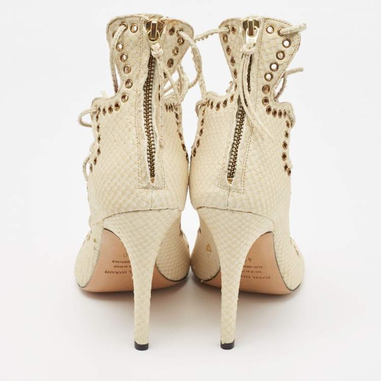 Pre Owned Isabel Marant Cream Python Embossed Leather Lelie Strappy Sandals Size 40