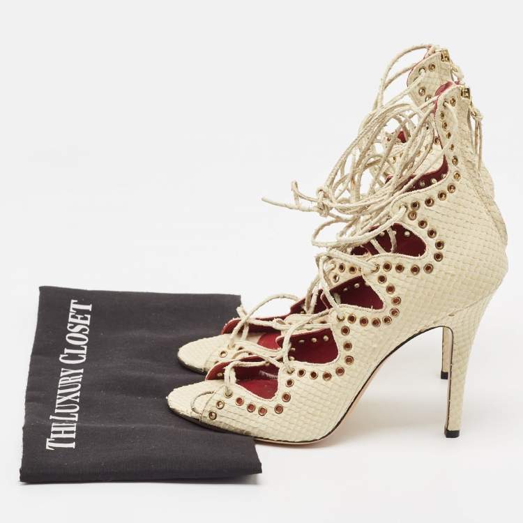 Pre Owned Isabel Marant Cream Python Embossed Leather Lelie Strappy Sandals Size 40