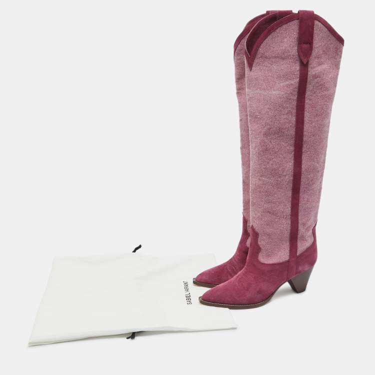 Pre Owned Isabel Marant Pink Suede and Canvas knee Length Boots Size 38