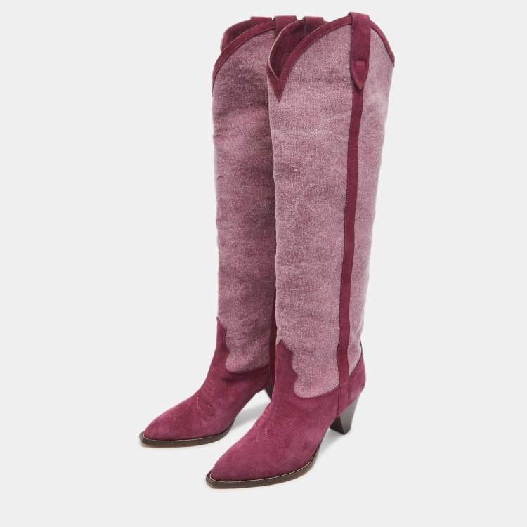 Pre Owned Isabel Marant Pink Suede and Canvas knee Length Boots Size 38