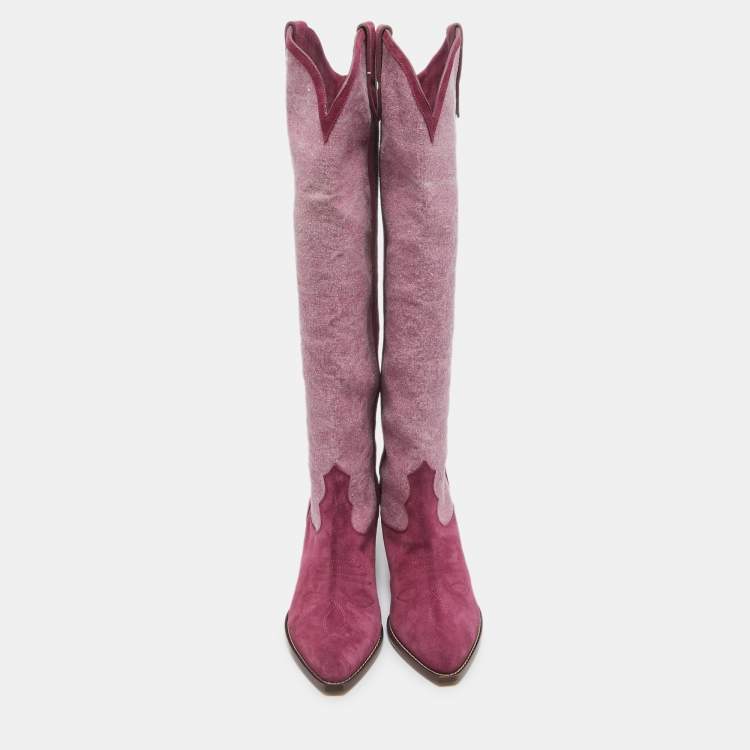 Pre Owned Isabel Marant Pink Suede and Canvas knee Length Boots Size 38