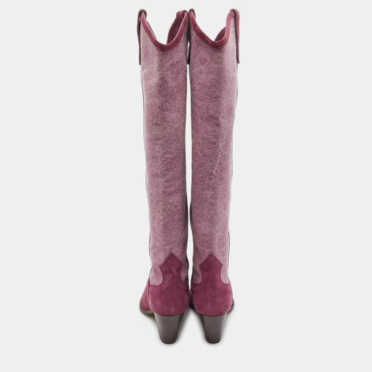 Pre Owned Isabel Marant Pink Suede and Canvas knee Length Boots Size 38