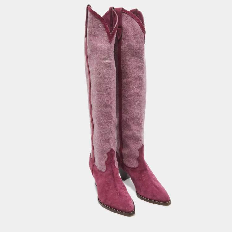 Pre Owned Isabel Marant Pink Suede and Canvas knee Length Boots Size 38