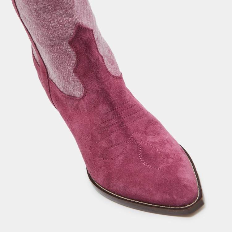 Pre Owned Isabel Marant Pink Suede and Canvas knee Length Boots Size 38