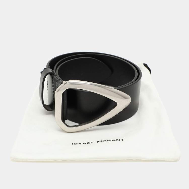 Pre Owned Isabel Marant Black Leather Idiano Buckle Belt 75CM 