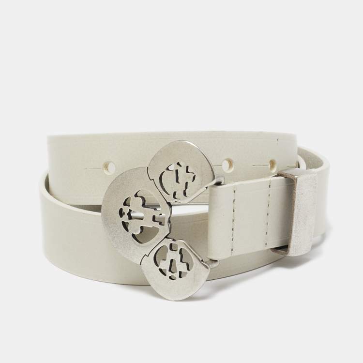 Pre Owned Isabel Marant Off White Leather Lasercut Buckle Belt 80CM