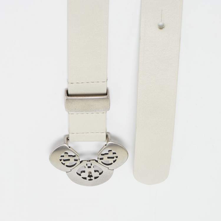 Pre Owned Isabel Marant Off White Leather Lasercut Buckle Belt 80CM