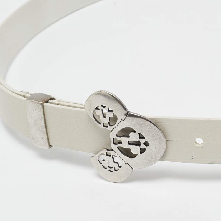 Pre Owned Isabel Marant Off White Leather Lasercut Buckle Belt 80CM