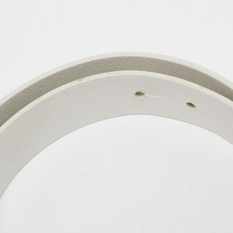 Pre Owned Isabel Marant Off White Leather Lasercut Buckle Belt 80CM
