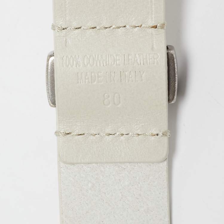 Pre Owned Isabel Marant Off White Leather Lasercut Buckle Belt 80CM
