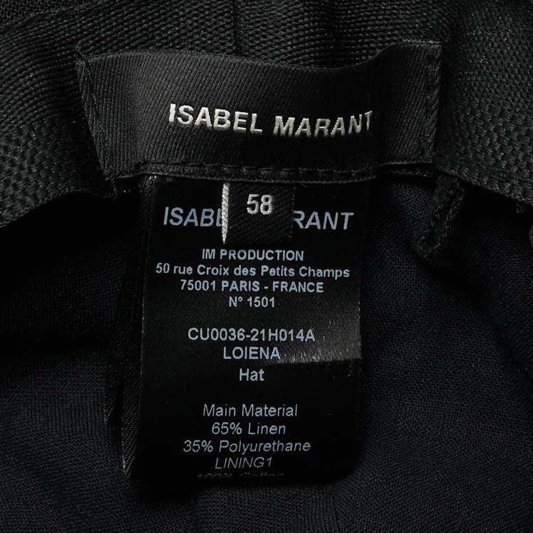 Pre Owned Isabel Marant Black Coated Linen Loiena Bucket Hat Size 58