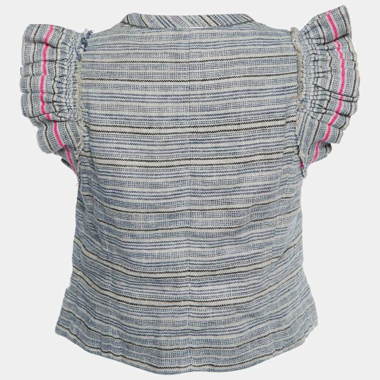 Pre Owned Isabel Marant Grey Stripe Linen Flutter Sleeve Crop Top XS