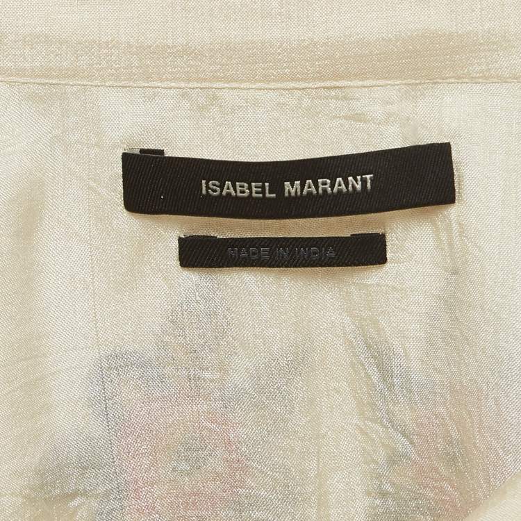 Pre Owned Isabel Marant Cream Embroidered Silk Ruffled Collar Top L